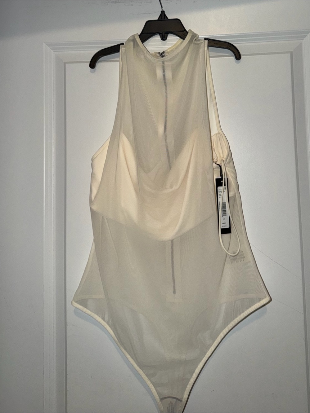 Alice + Olivia Cream Sleeveless Mesh Bodysuit